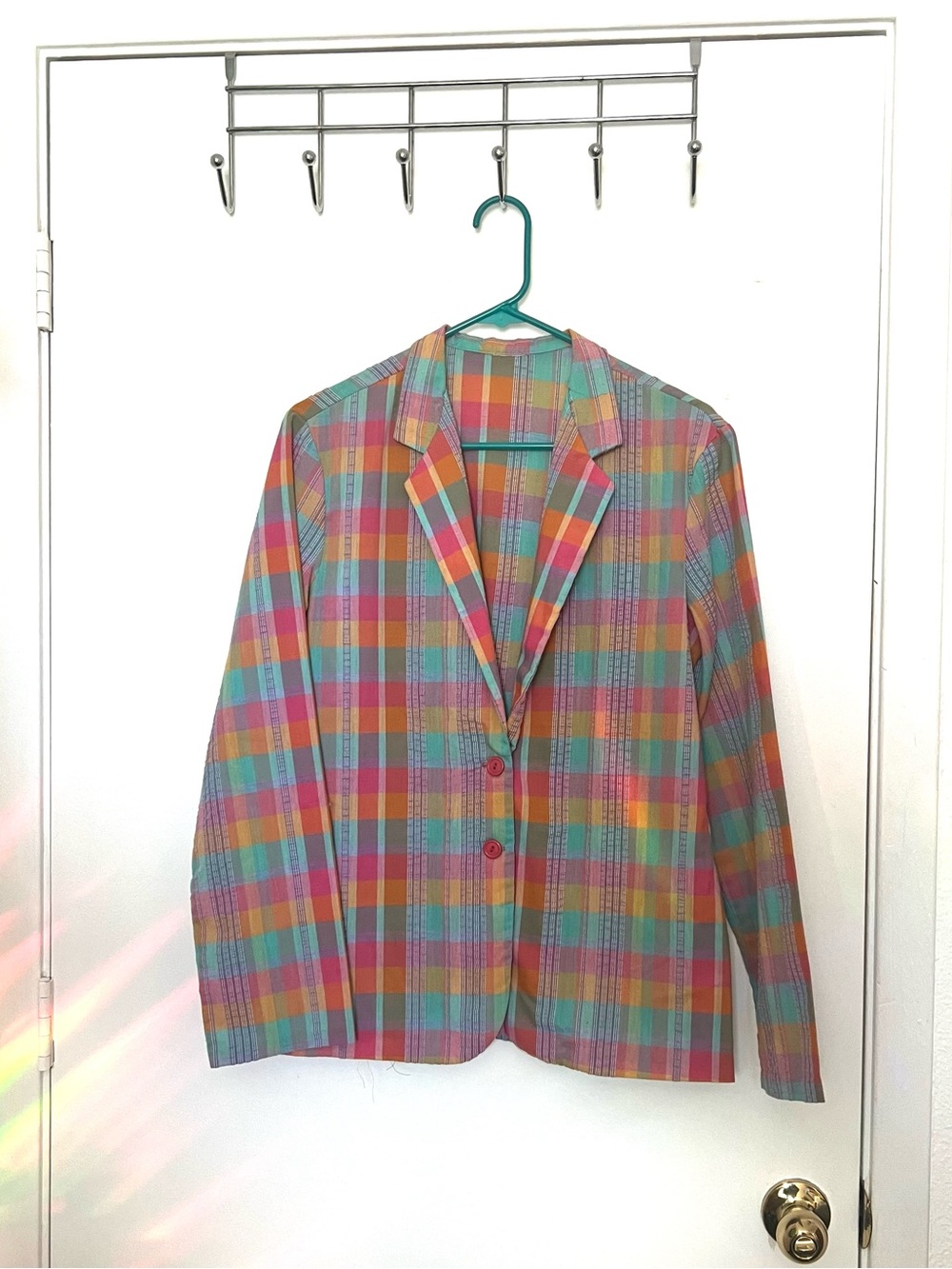 Colorful Plaid Blazer - Multicolor Pastel Check